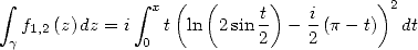  integral              integral  x (  (     )          )2
   f1,2(z)dz = i  t  ln  2sin t - i (p- t)  dt
 g             0           2    2