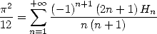   2  + oo     n+1
p--=  sum   (--1)---(2n-+-1)Hn-
12   n=1     n (n+ 1)
