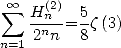   oo 
 sum  H(2n)= 5z (3)
n=1 2nn  8