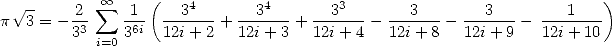   V~ -    2-  oo  sum  -1-(--34--   --34--   --33--  ---3--   --3---   ---1---)
p  3 = - 33   36i 12i+ 2 + 12i+ 3 + 12i+ 4- 12i+ 8 - 12i+ 9-  12i+ 10
           i=0